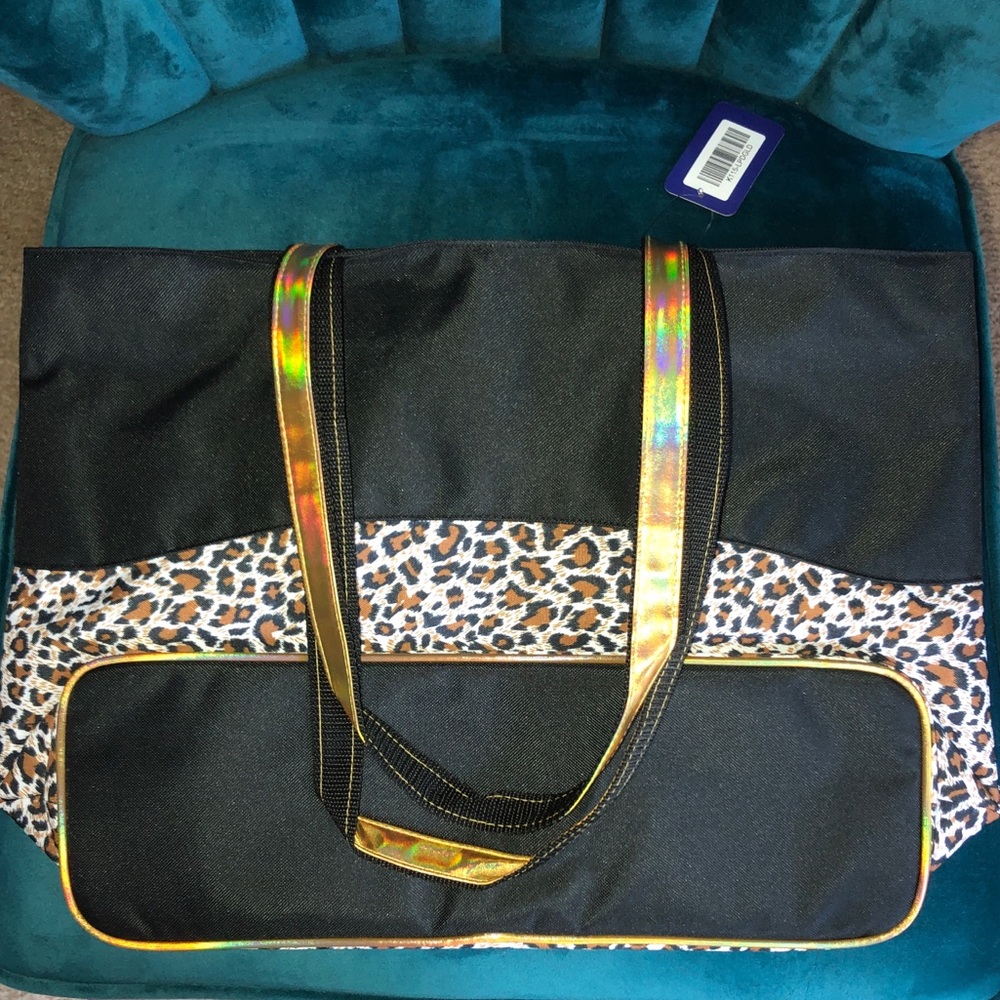 💕SOLD💕 NWT Black and Leopard Tote with Gold Trim - Picture 2 of 5